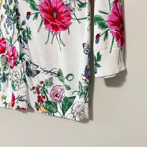 Talbots Petites Cardigan Sweater White Floral Button Down Medium Modern Preppy - Picture 8 of 12